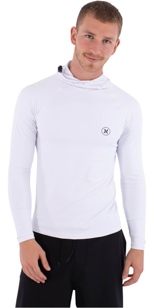 2026 Hurley Mens Slim Fit Icon Hooded Long Sleeve Rash Vest MLEU00001 - White